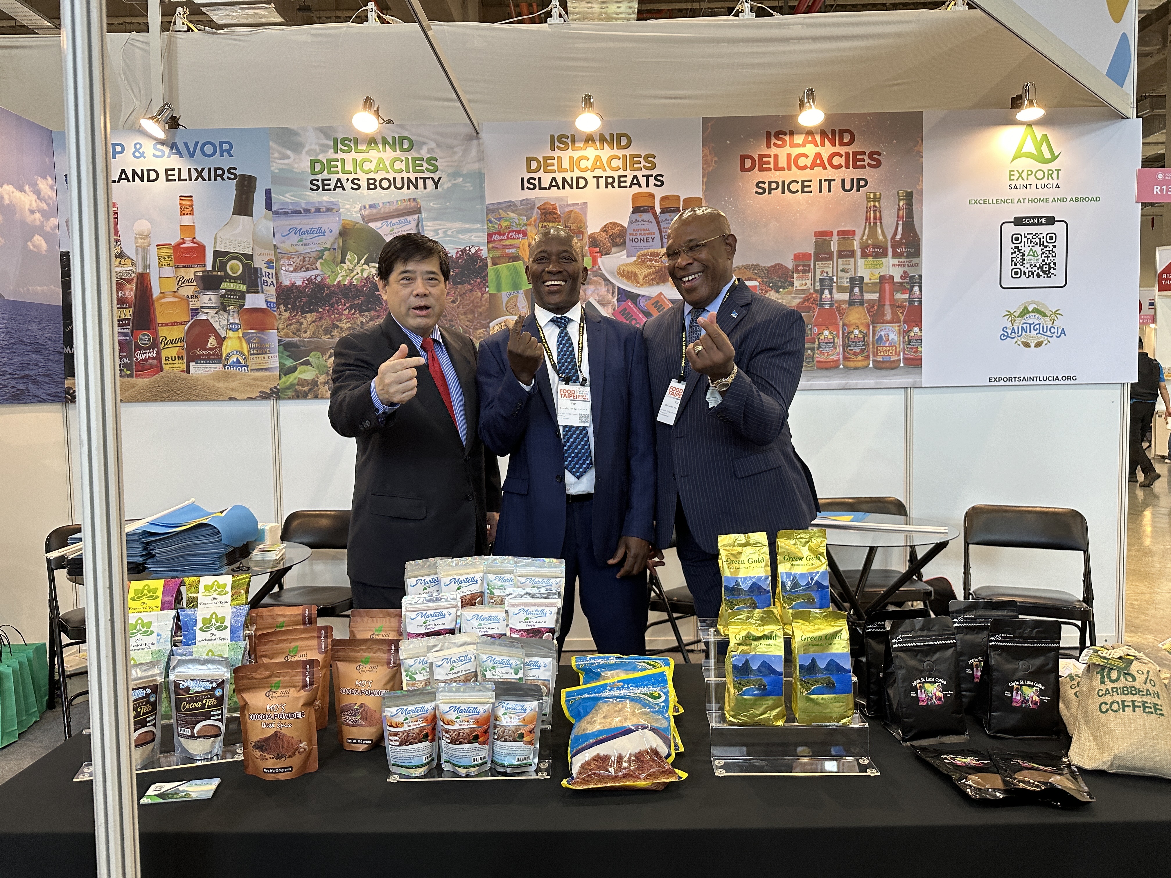 The Minister of Agriculture from St. Lucia Showcasing the Achievements of the Joint Effort of the TaiwanICDF and Ally Countries in Agricultural Product Processing between through leading a delegation to Food Taipei Mega Shows 2024